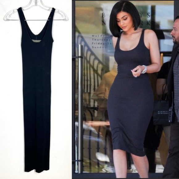 Enza Costa Black Ribbed Midi Dress